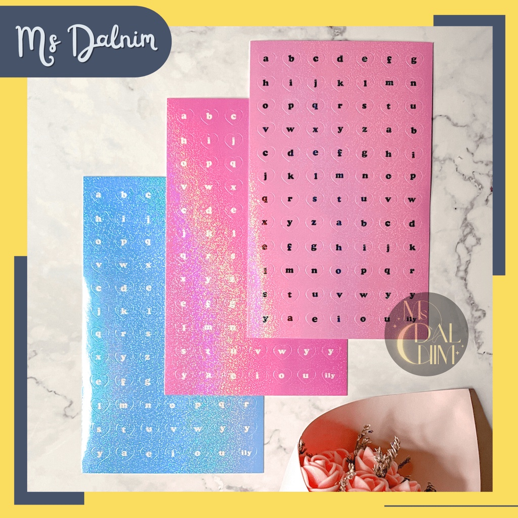 

Stiker Huruf Aesthetic Alfabet Gliter Warna Pink Biru Mengkilap Lucu / Sticker Alphabet Glitter Cute Pastel Color Colorful English Letter PVC Glossy for Diary Planner Journal DIY Scrapbook Craft