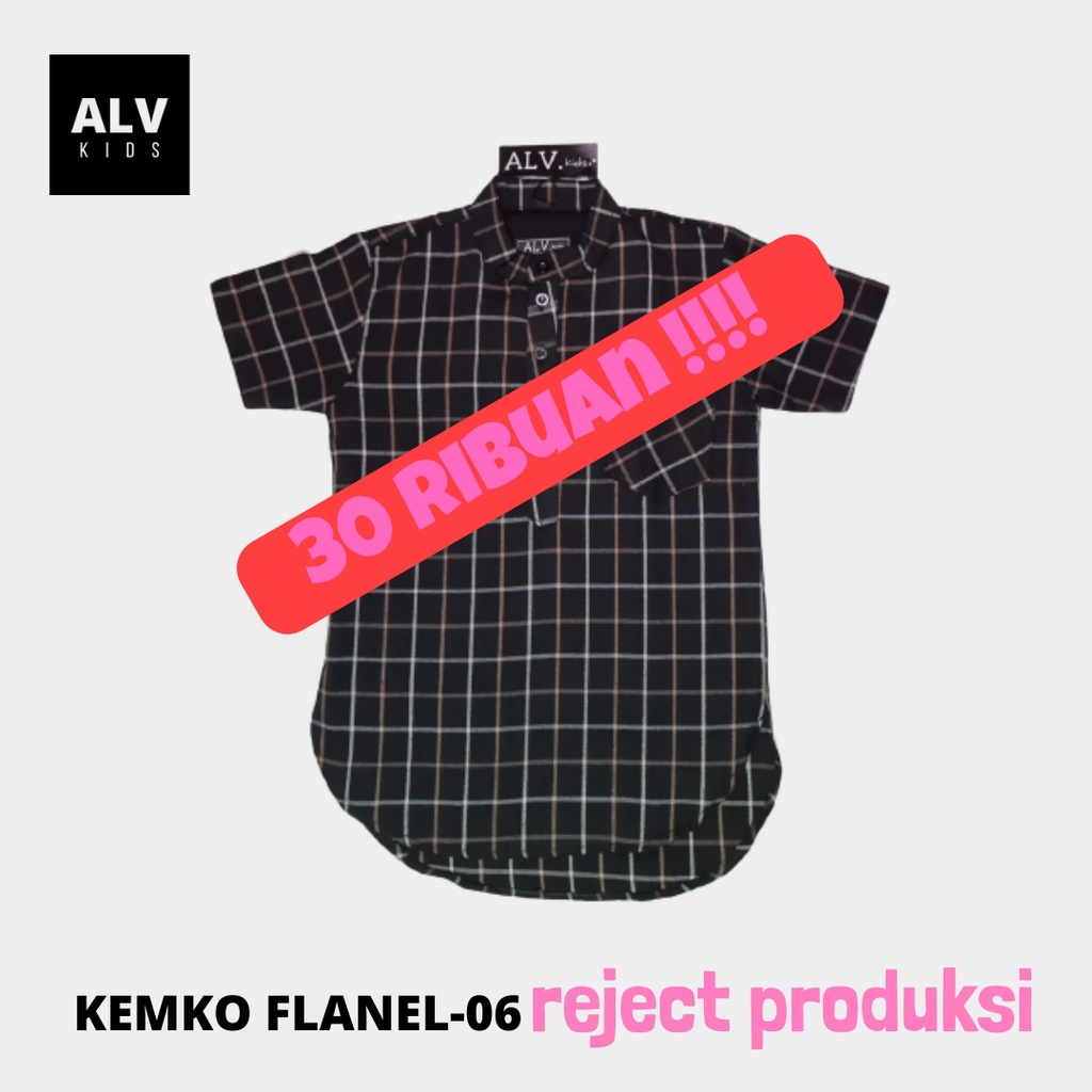 (DEFECT) Baju Kemeja Flanel Anak  Kurta & Hoodie  Laki-Laki Motif Kotak Hitam  06 ALV Kids