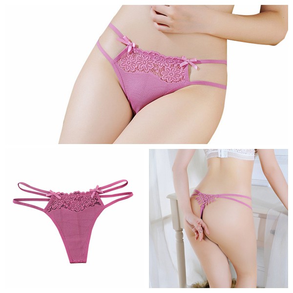 Celana Dalam Wanita Tali Lace G String busur berongga bordir Seksi C226