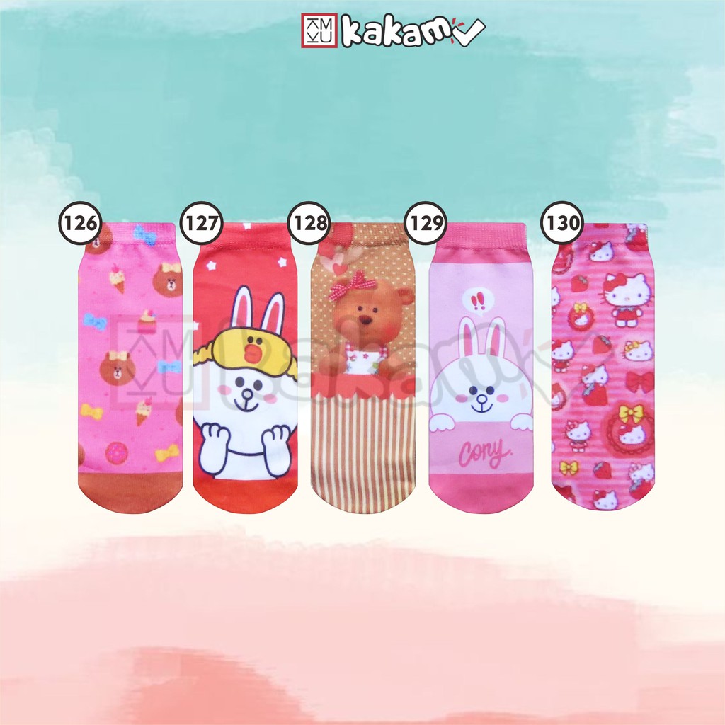 Kaos Kaki Printing Anak Karakter Frozen, Hello Kitty, Teddy Bear, Cony G