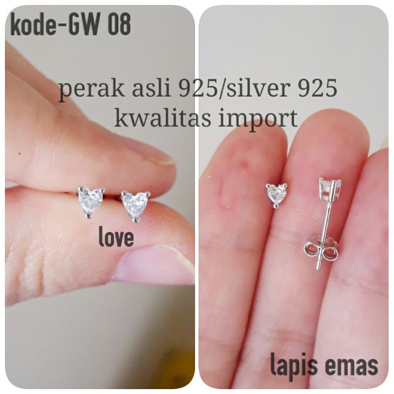 Giwang desi love kecil perak asli 925/giwang love/giwang tindik/anting tusuk/giwang silver 925/perak