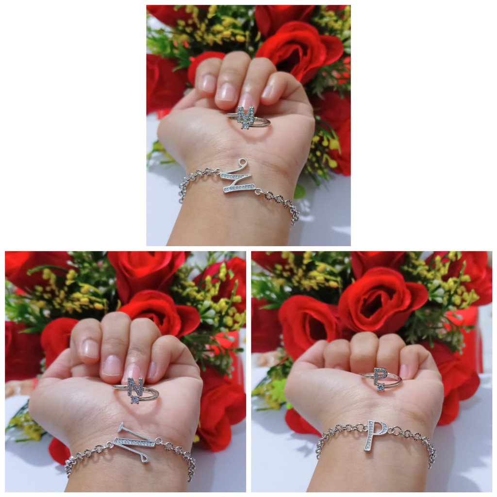 Gelang Huruf inisial Free Cincin A-Z chat kami pilih huruf silver gold(COD)