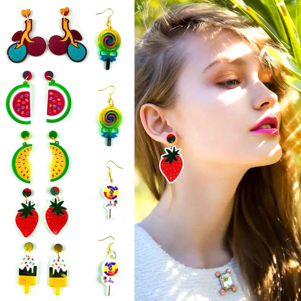 Solighter Anting Cetakan Resin Menjuntai Handmade Cherry Semangka Strawberry Jewelry Making Tools Resin Silicone Mold