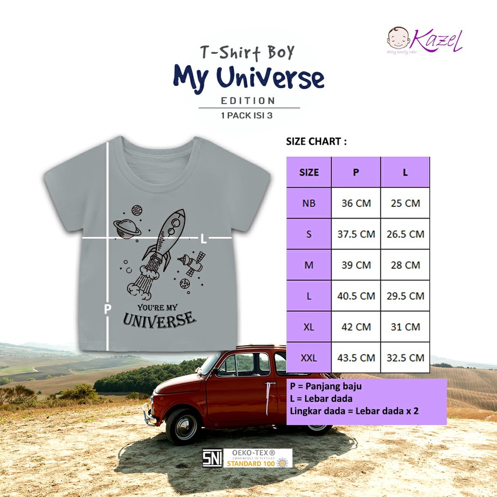 KZL12 KAZEL TSHIRT BOY MY UNIVERSE | GIRL BE HAPPY | GIRL THREE UNICRON |1 PACK ISI 3