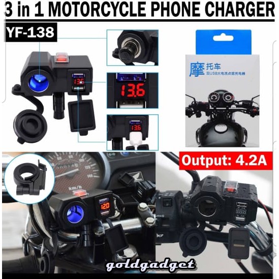 3 IN 1 MOTOR CHARGER YF-138 WATERPROOF DESIGN FAST CHARGER