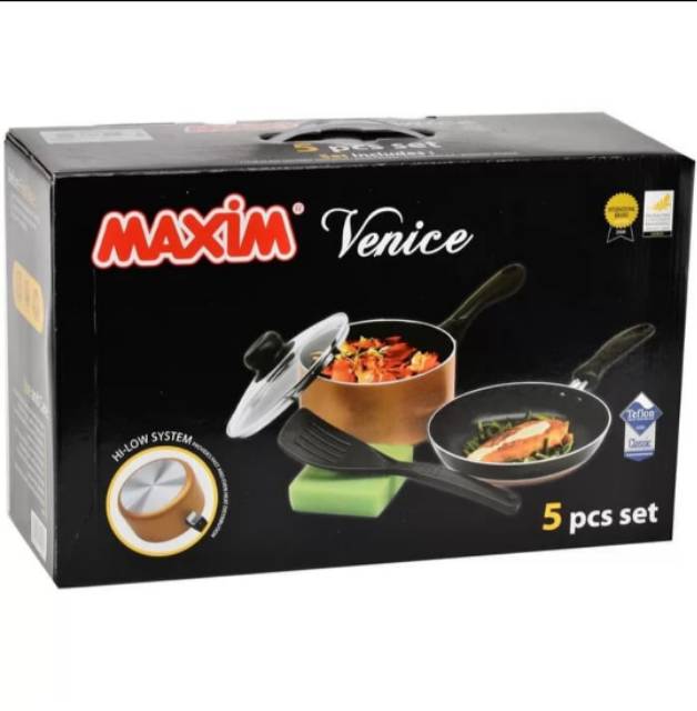 Maxim Venice 5 pieces set Wajan Teflon + Panci Teflon Tutup Kaca