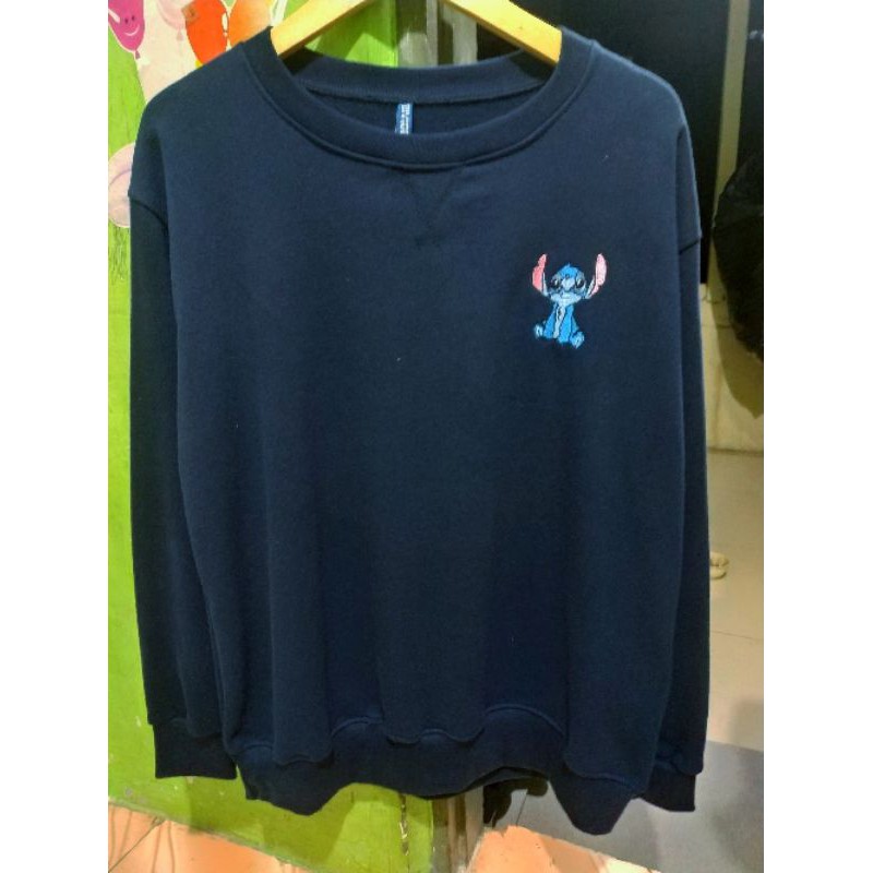 Crewneck Sweater H&amp;m Lilo Stitch Pria Wanita Cewek HnM Yellow Navy Tag Label Free Paper Bag