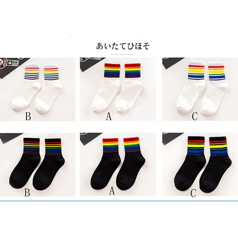 (COD) Kaus kaki Wanita kasual Warna permen kaos kaki bergaris-garis Socks katun D51