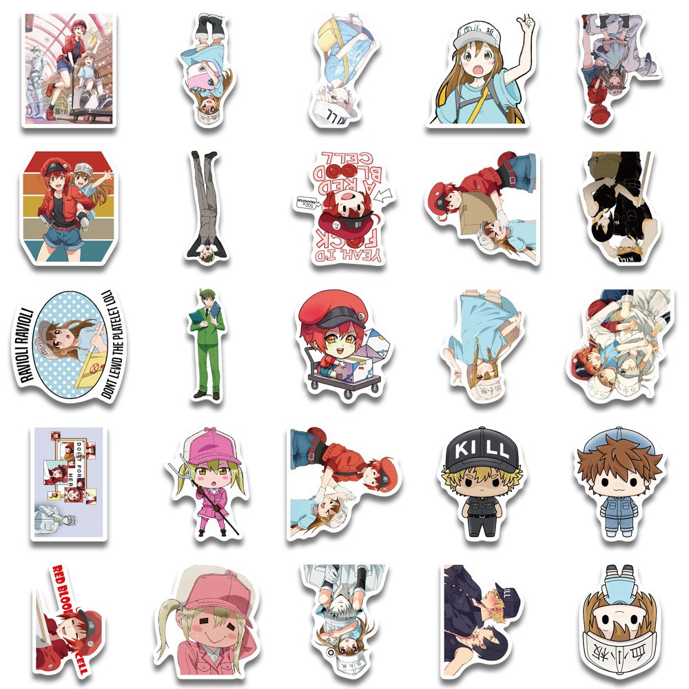 50PCS Cells At Work Code Black Anime Stickers for Children Cartoon Hataraku Saibou Sticker Guitar Skateboard Loptop Decal