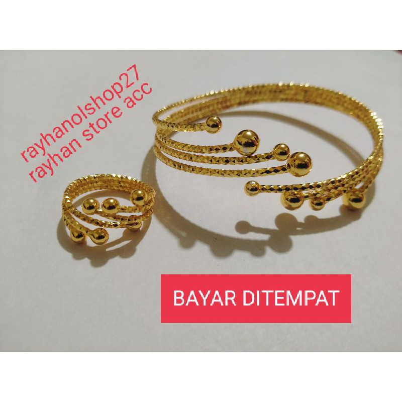 SET Xuping Gelang tangkai delapan free cincin Wanita Dewasa lapis emas 24k