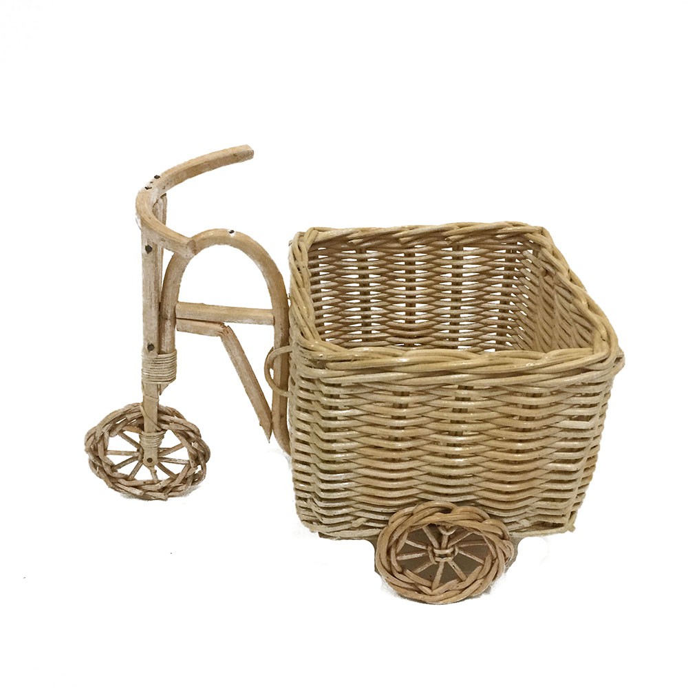Miniatur Sepeda Vas Pot Bunga Kotak 23 x 13 x 13cm Original Indonesia Kerajinan Tangan Rotan
