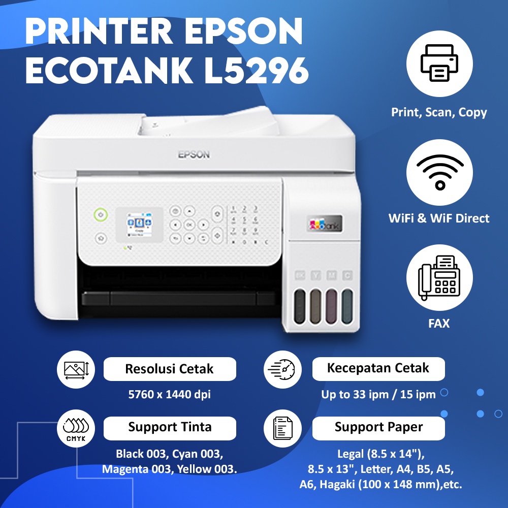 Epson EcoTank L5290 / L5296 A4 Wi-Fi All-in-One Ink Tank Printer with ADF Print Scan Copy Pengganti L5190 Infus Resmi