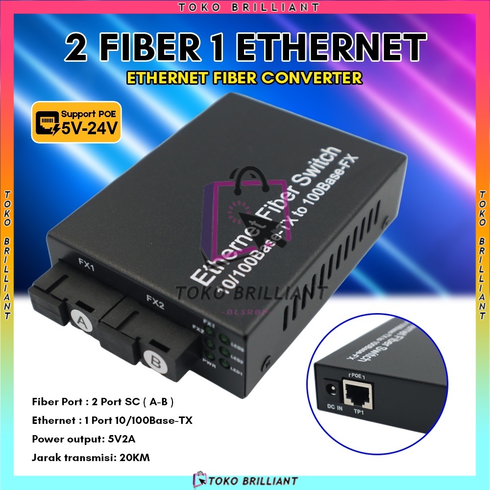 [BISA COD] POE MEDIA CONVERTER 10/100 20KM SC - Konverter Saja / Fullset 2F1E - CM2F1E - Media Konverter Fiber Optik