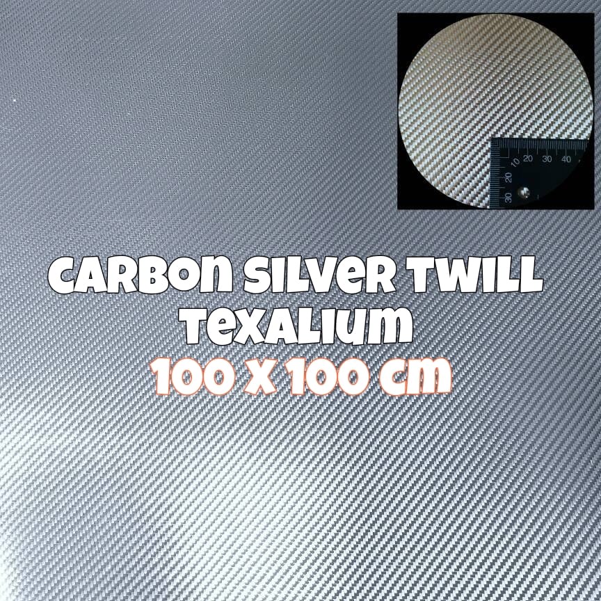 Serat Carbon Kevlar Silver Karbon Kevlar Texalium Twill 1 mtr x 1 mtr