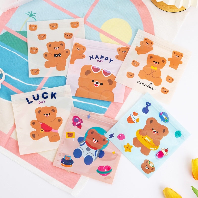 

Rabbit And Bear Resealable Mini Plastic Pouch / Pouch alat tulis / Pouch serbaguna