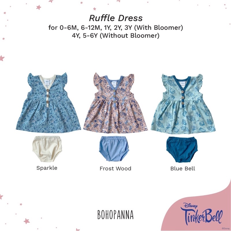 DINOANDBUNNY - RUFFLE DRESS DISNEY - Bohopanna X Tinker Bell - Dress Bayi dan Anak Perempuan - Baju Bayi