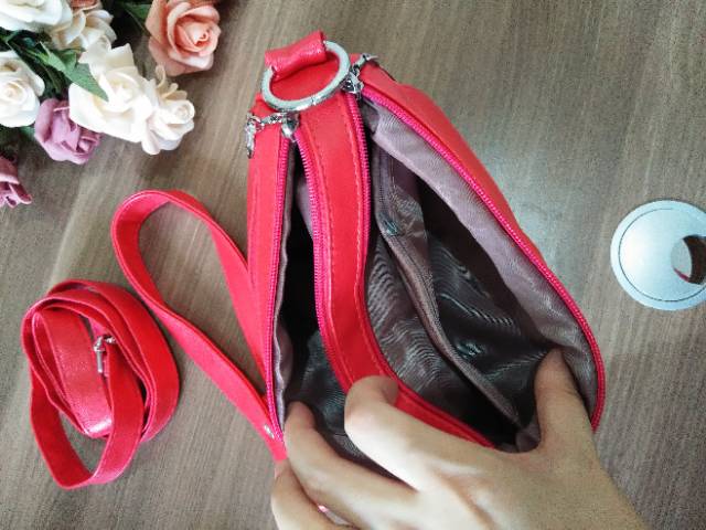 (COD) tas selempang wanita shoulder bag tas merah kulit sintetis impor murah