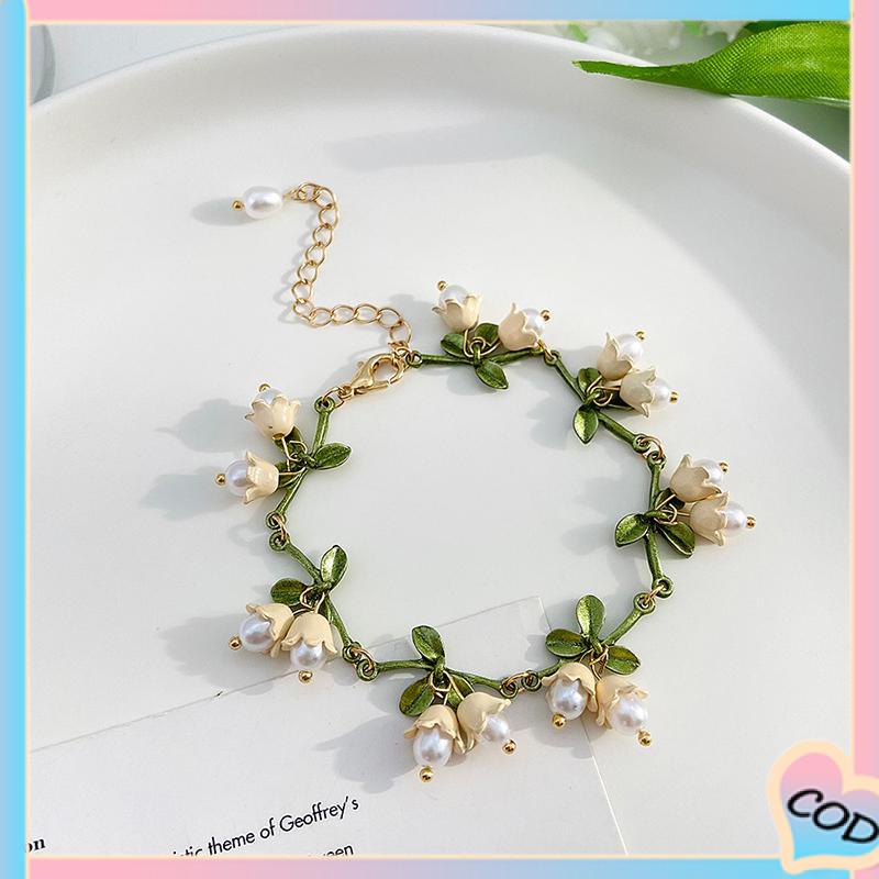 COD❤️ Bunga Anggrek Mutiara Musim Semi Desain Unik Indah Elegan Anting-Anting Gelang Kalung-A.one