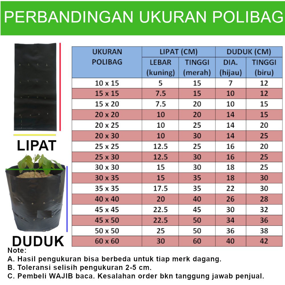 1 Polybag 50x50 Plastik Polibag Tanaman Besar Polibek Tebal 50 x 50 Benih Bibit Buah Bunga Sayuran