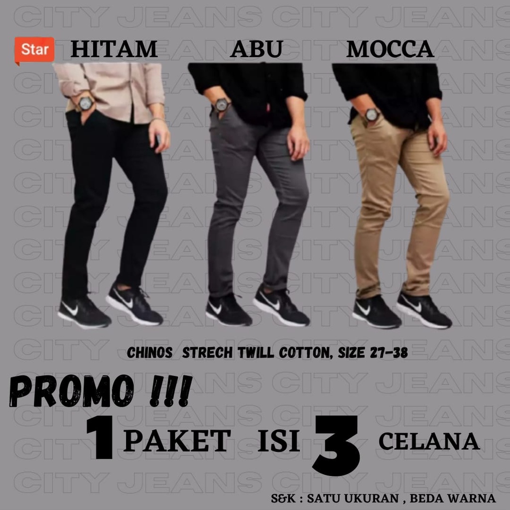 COD PROMO SPESIAL BELI 1 PAKET ISI 3 CELANA // CELANA CHINO PRIA BEST SELLER // 1 PAKET DAPAT 3 CELANA MULAI DARI 100RB // CELANA CHINO PRIA TERLARI