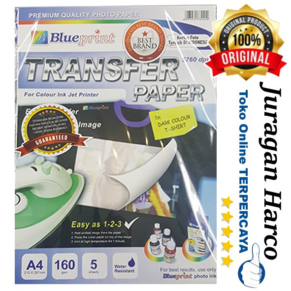 

Blueprint Transfer Paper Dark Tshirt A4 160 gsm 5 sheet 95rb BP-TKA4160