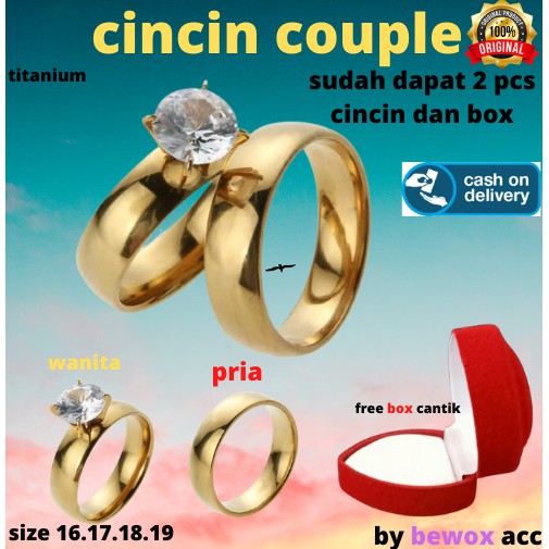 [Bayar DiTempat] Cincin Couple Pria Wanita Titanium Dapat 2 pcs cincin Tunangan Korea Asli Terbaru