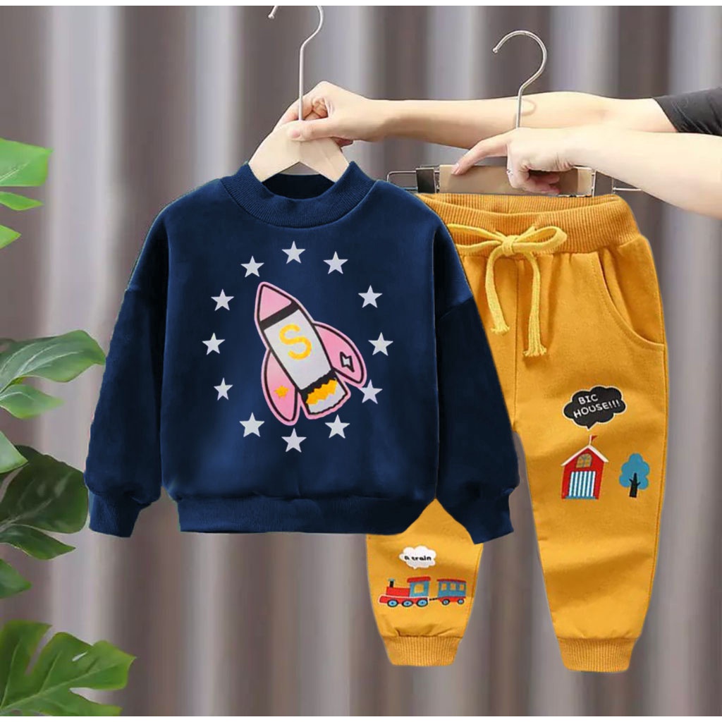 SETELAN SWEATER JOGGER ANAK BAJU ANAK 1-5 TAHUN MOTIF ROCKET SWEATER ANAK LAKI LAKI DAN PEREMPUAN SETELAN ANAK MURAH BAJU ANAK MURAH BAJU ANAK LAKI LAKI BAJU ANAK PEREMPUAN TERLARIS