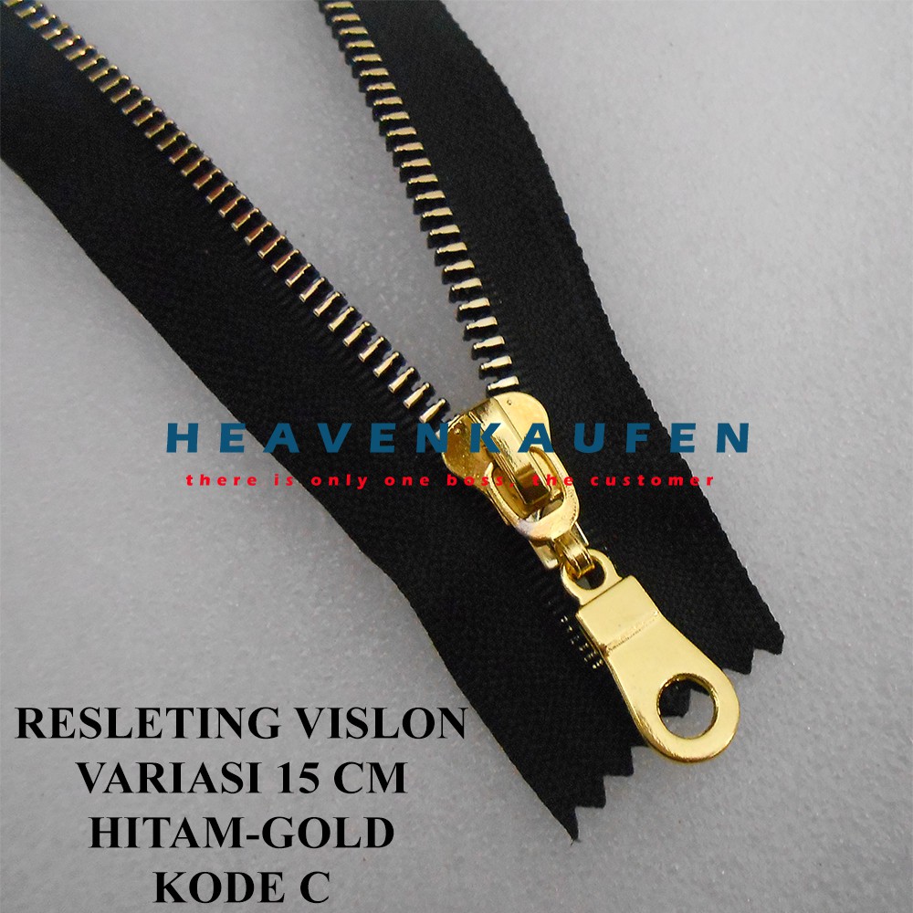 Resleting 15 cm / 6 inch Vislon Variasi Hitam - Gold Emas Kode C