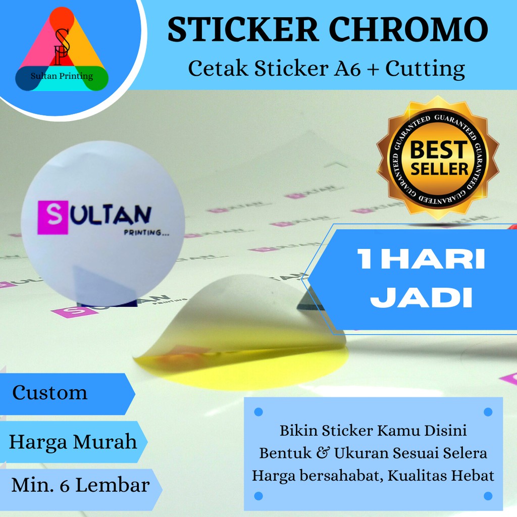 STIKER CHROMO - (CETAK STIKER LABEL PRODUK KEMASAN + CUTTING A3+)