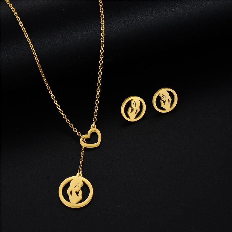 Stainless steel doa liontin golden set IBU kalung anting-anting set wanita tangan cocok liontin