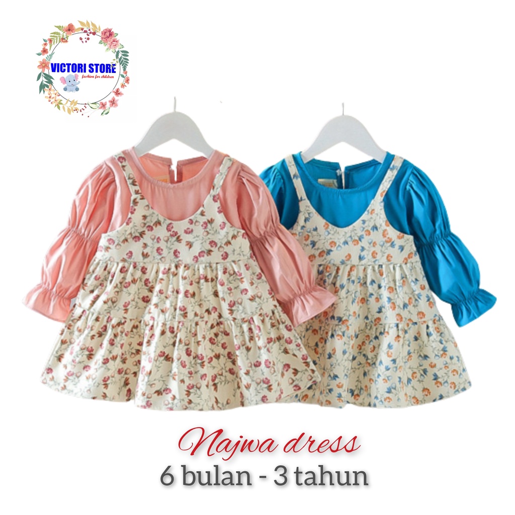 Dress Bayi Perempuan NAJWA Baju Fashion Anak Bayi Perempuan 6 bulan - 3 tahun Korean Style Import