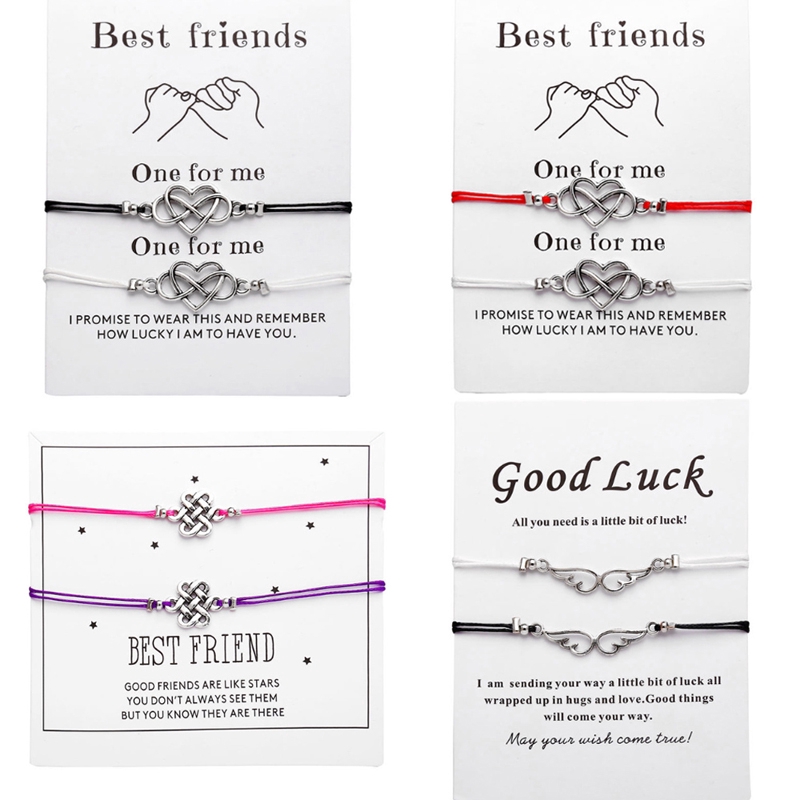 2pcs/set Heart Infinite Wing Knot Contrast Couple Best Friend Wish Bracelets Set