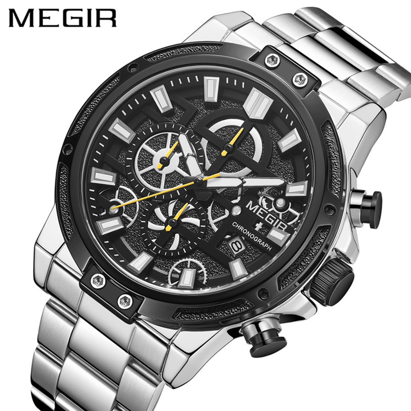 MEGIR 2108 Jam Tangan Pria Analog Tali Stenlis Chronograph WATCHKITE WKOS