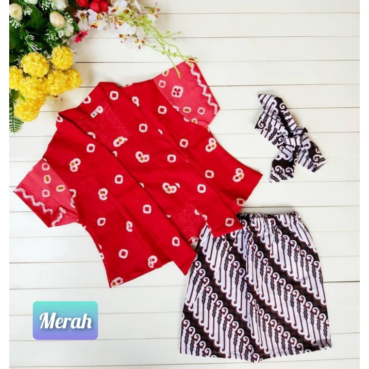 set kebaya kutubaru anak batik jumputan