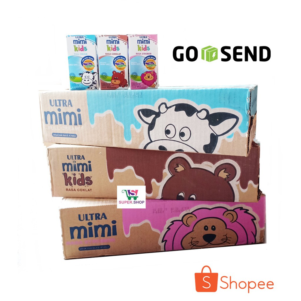 Susu UHT Ultra Mimi Full Cream / Cokelat / Strawberry DUS (isi 40 pcs) . Susu Anak
