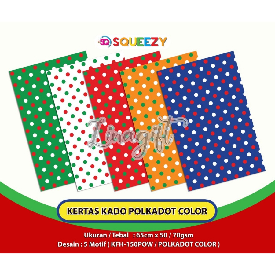 ( 5 Lembar MIX ) KERTAS KADO SQ DOFF - GIFT WRAPPING PAPER POLKADOT COLOR XMAS NATAL / “GREEN WHITE RED ORANGE BLUE JUNGLE SAFARI ZOO SPORTS BALL SOCCER BASKETBALL