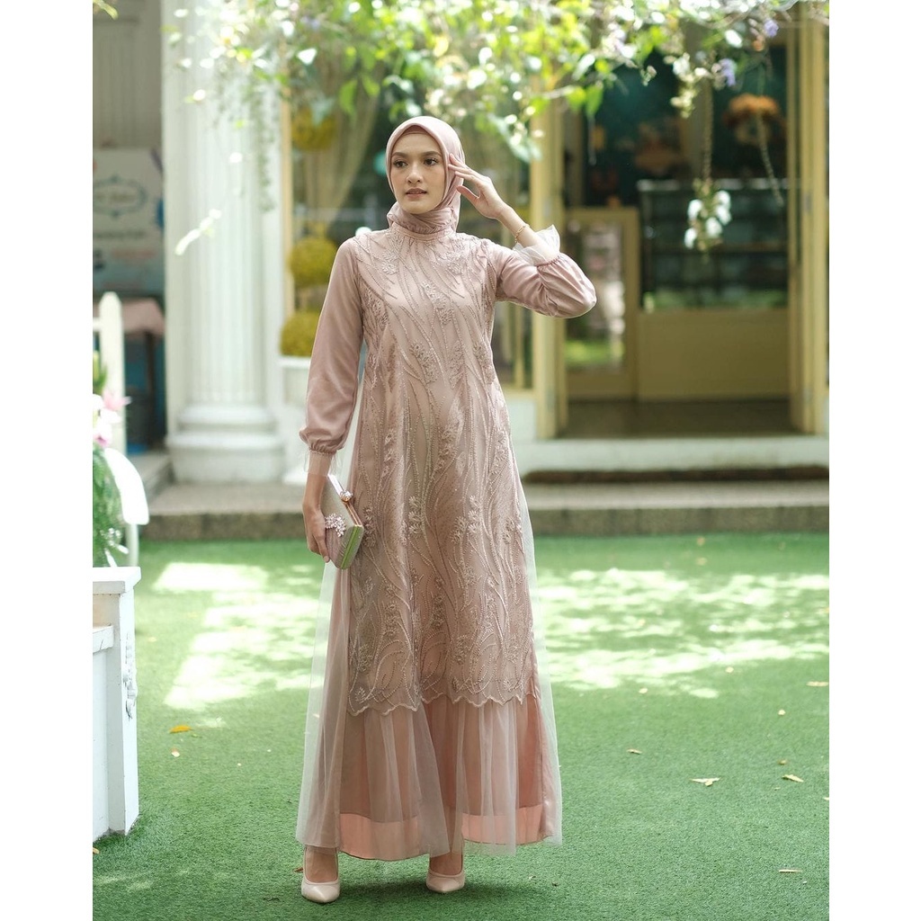 [PROMO TERMURAH] GAMI MALIKA DRESS MAXY GAMIS WANITA MUSLIM LEBARAN TUNANGAN WISUDA MEWAH TILE BROKAT PROMO LEBARAN