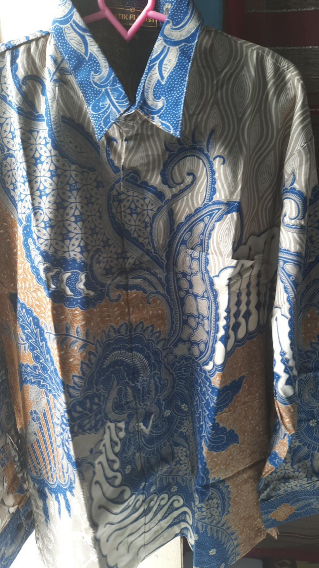 Bimasena Biru Kemeja Batik Pria Full Furing Bahan Katun Halus Sragenan