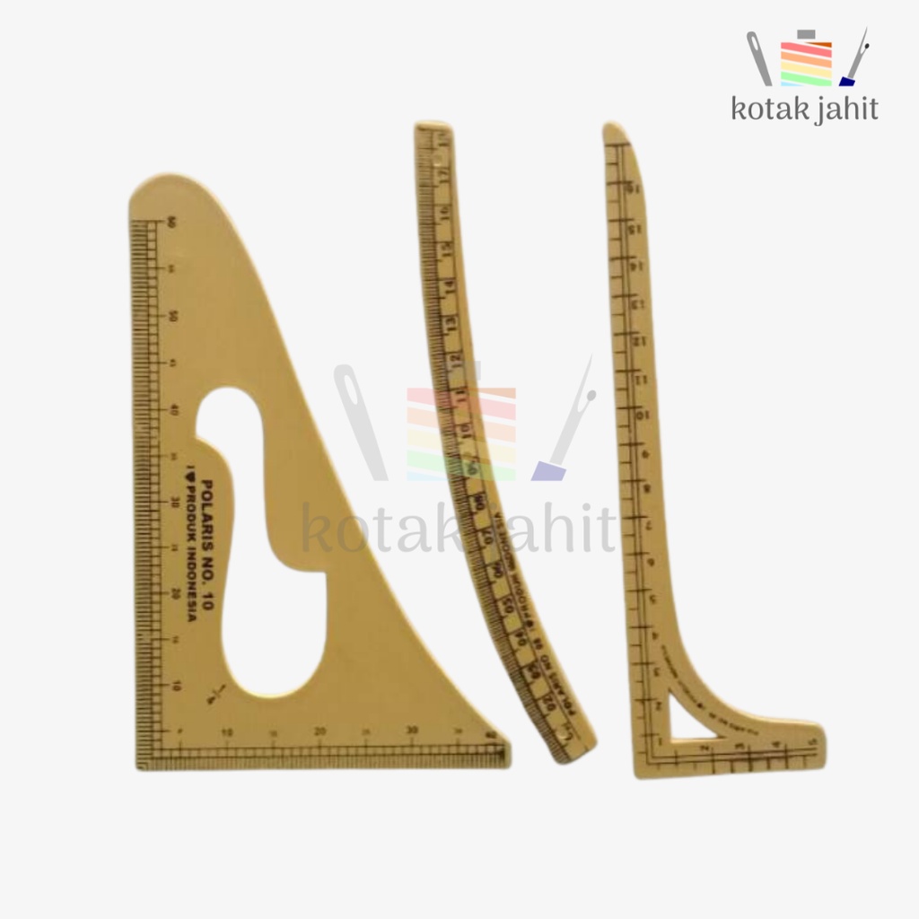Penggaris pola jahit baju KECIL / MINI merk polaris no 8, 9 10 bebek lurus siku dan lengkung bentuk 
