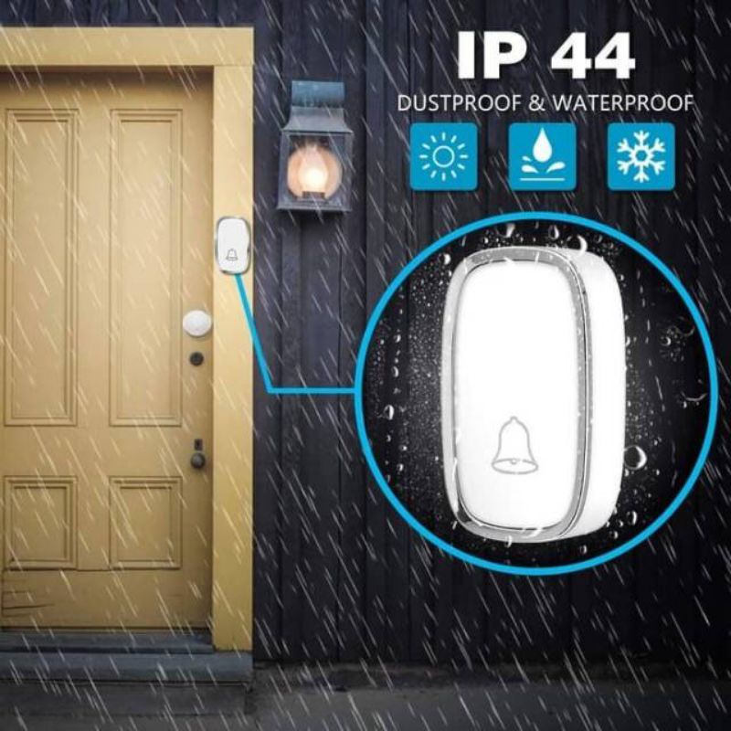 Bel Rumah Wireless Bel Assalamualaikum Door Bell Waterproof Pintu 1 Receiver Bel Pintu Wireless 300M IP44 dengan 36 Nada