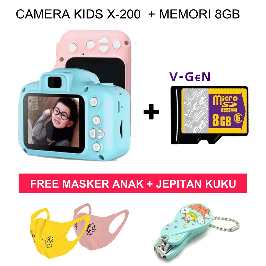 CAMERA KIDS X-200 / CAMERA DIGITAL ANAK / KAMERA DIGITAL / PEREKAM GAMBAR & VIDEO - CENTRAL COM-CAMERA + MEMORI 8GB