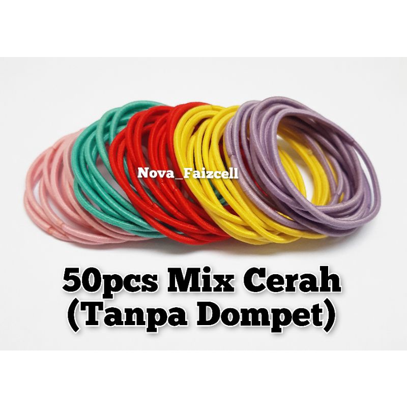 50pcs / 100pcs + pouch ikat rambut karet polos warna-warni dewasa import ala korea-50pcs Mix Cerah