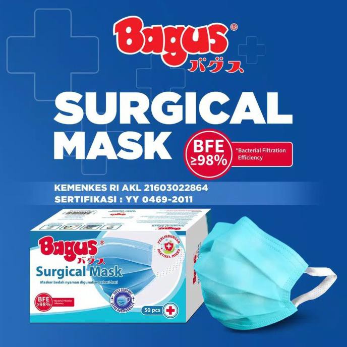 Bagus Surgical Mask 3 Ply 1 Box / Masker Medis 3 Ply Ready