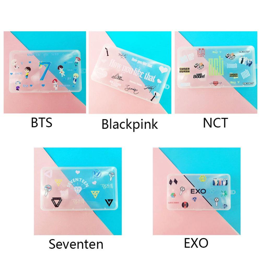 Timekey Kotak Penyimpanan Masker Wajah Transparan Portable Desain BTS / BlackPink / NCT / EXO / Seventen I5N3