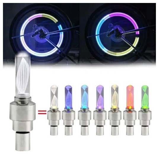 TUTUP PENTIL SEPEDA MOTOR MOBIL LAMPU LED RGB ANTI AIR/WATERPROOF 7 WARNA SENSOR GERAK