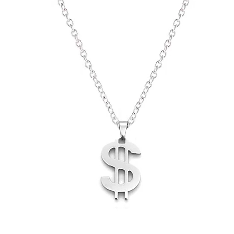 Kalung Rantai Liontin Uang Dolar US Warna Silver Gaya Hip Hop Rap Untuk Pria Dan Wanita