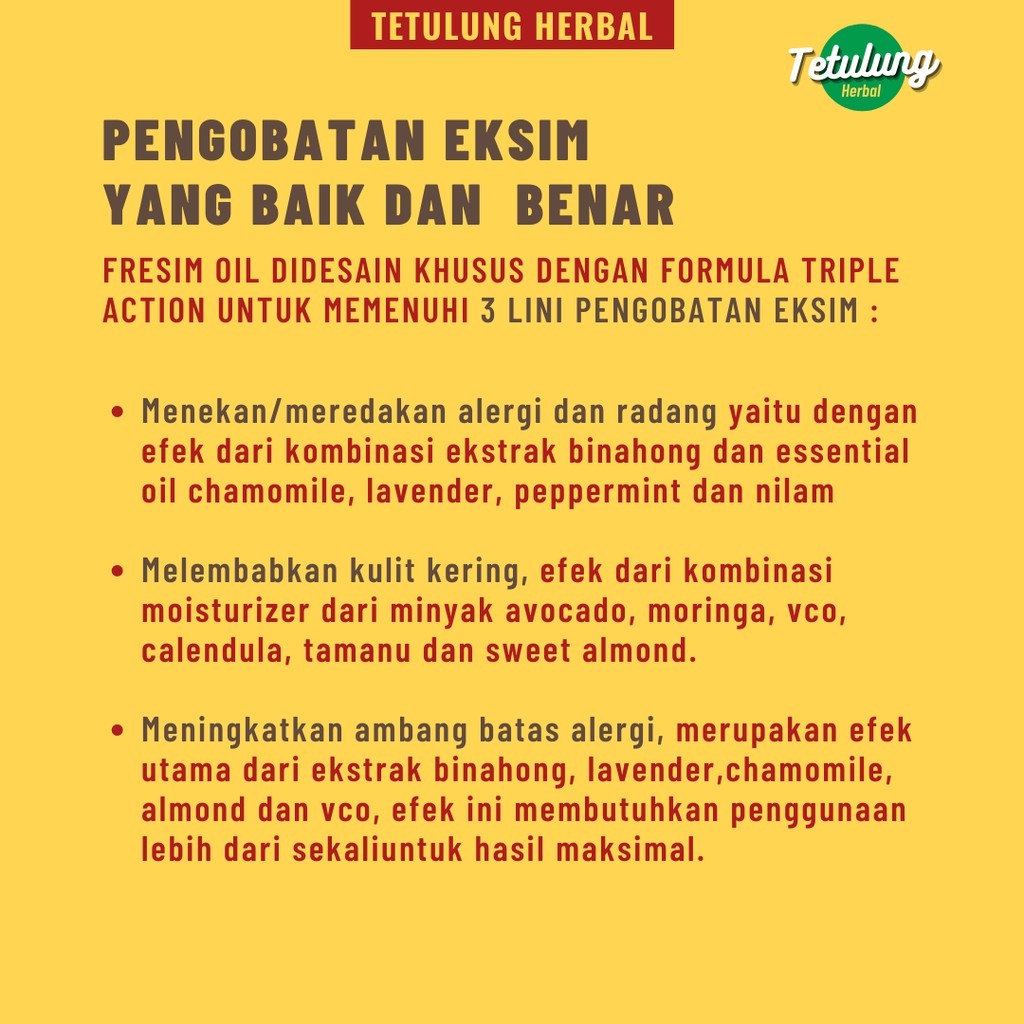 Fresim Oil Tetulung  Minyak Binahong Obat Eksim/Exim Kering Basah, Dermatitis, Kadas/Kudis Menahun