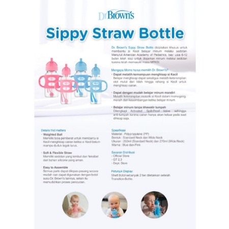 DR BROWN BOTOL SEDOTAN NARROW SIPPY STRAW BOTTLE WITH SILICONE HANDLES 250ML