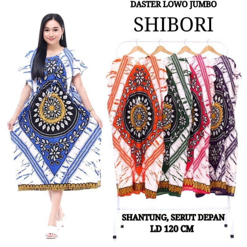 DASTER LOWO JUMBO SHIBORI VIRAL MURAH KEKINIAN BIRU ORANGE HIJAU PINK UNGU ADEM DIPAKAI LD 120