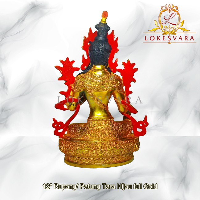 Patung Rupang Arca Logam Tara Hijau 12inch Full Gold